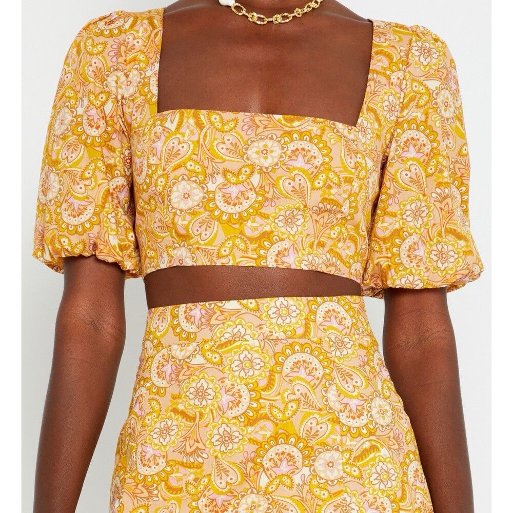 NWT Anthropologie O.P.T. Sana Paisley Floral‎ Crop Top L Square Neck Smocked NEW